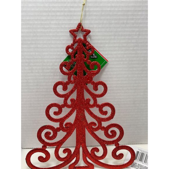 Set Of 2 Glittery Christmas Tree Ornaments - Red & Green - By Christmas House - Picture 2 of 6